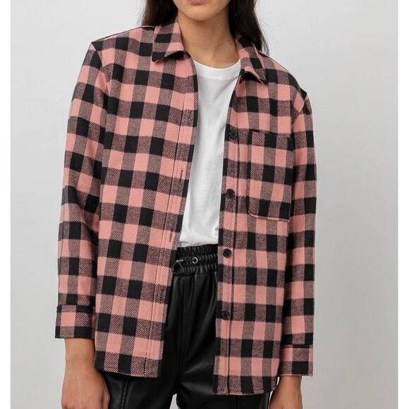 Rails Jackets & Blazers - Rails Plaid James Shacket Lightweight Jacket Flannel Button Up Peach Onyx sz M